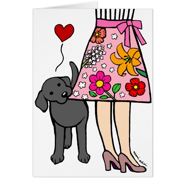 Black Labrador & Mum's Skirt Cartoon (Front)