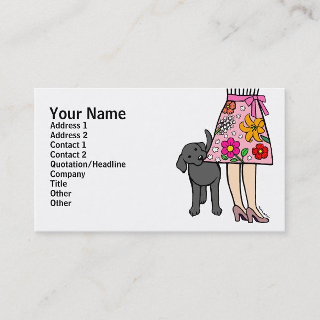Black Labrador & Mum's Skirt Cartoon Business Card (Front)