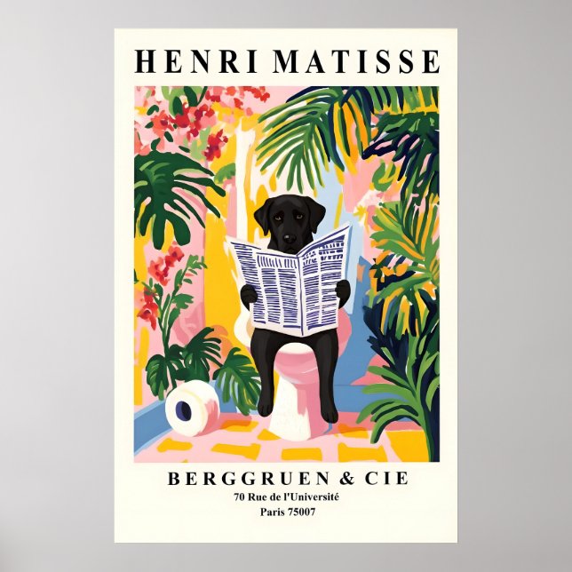 Black Labrador on Toilet Print Funny Matisse (Front)