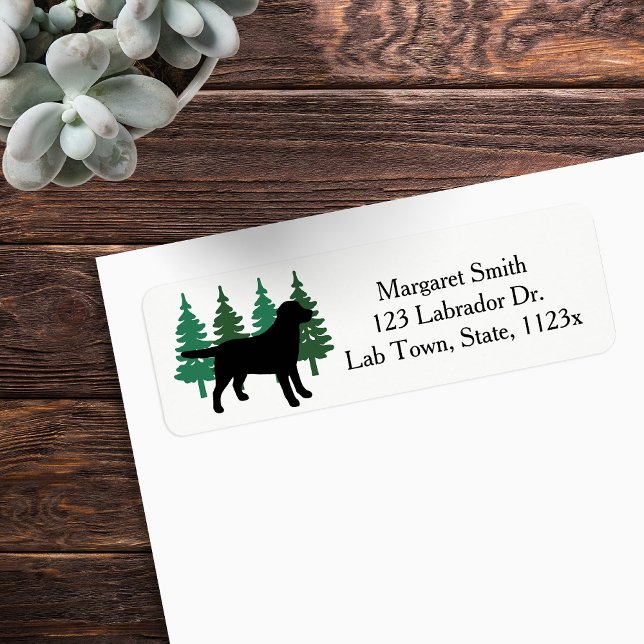 Black Labrador Outline Evergreen Return Address Label (Black Labrador Outline Evergreen Design Return Address Labels for Labrador Owners.  Silhouette.)