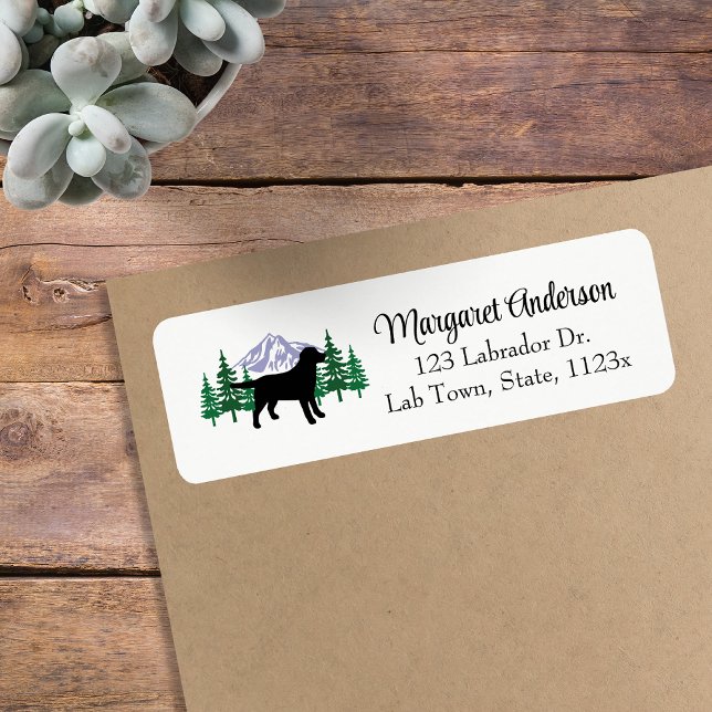Black Labrador Outline Evergreen Return Address Label (Black Labrador Outline Evergreen Design Return Address Labels for Labrador Owners.  Dog Silhouette.)