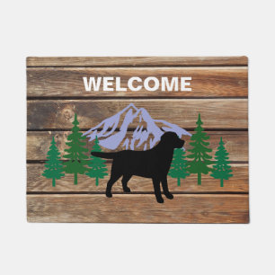 Black Labrador Outline Evergreen Trees Doormat