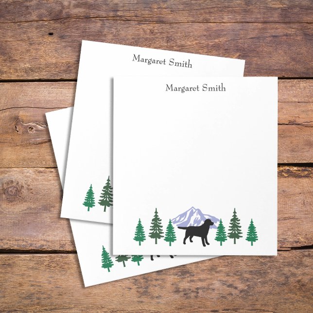 Black Labrador Outline Evergreen Trees Notepad (Personalized Black Labrador Outline Evergreen Trees Design Notepad for Labrador Owners.  Silhouette.)