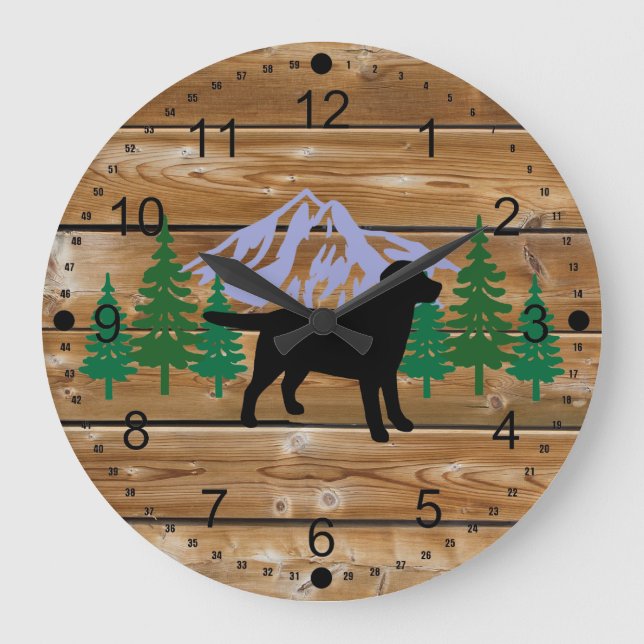 Black Labrador Outline Evergreen Wall Clock (Front)