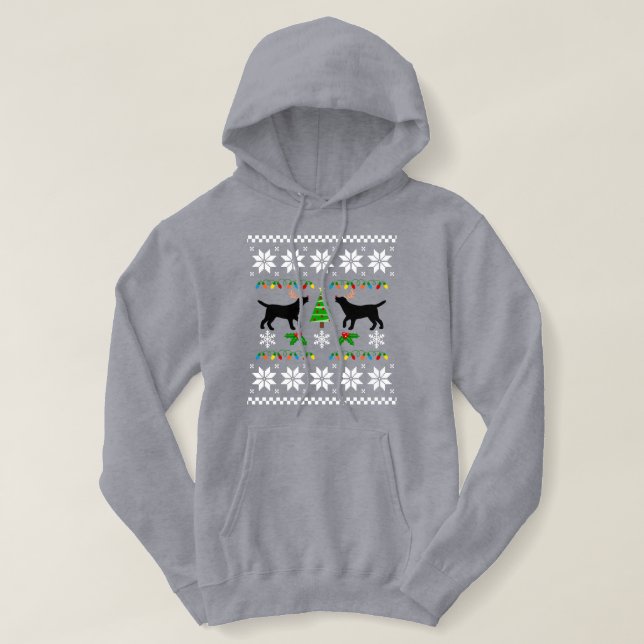 Black Labrador Outline Ugly Christmas Hoodie (Design Front)