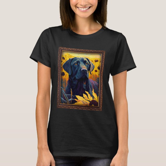 Black Labrador Painting Sunflower Flower Mum Women T-Shirt (Front)