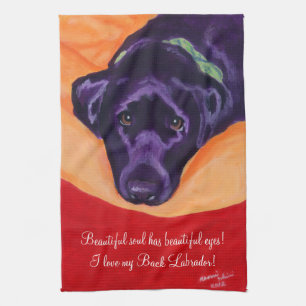 Black Labrador Painting Tea Towel