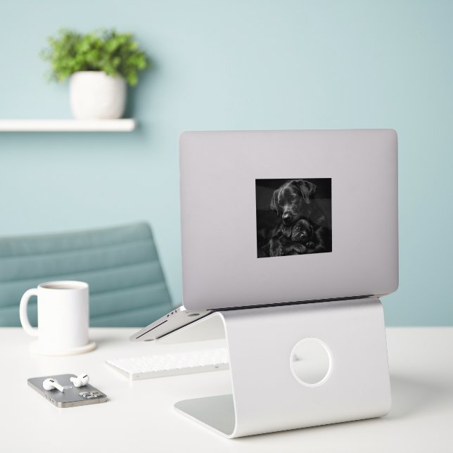 Black Labrador, parent and child, Hug of love (Laptop On Desk)