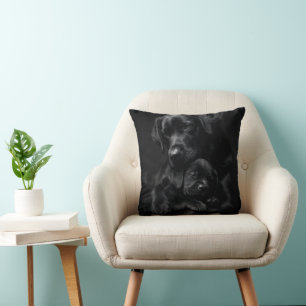 Black Labrador, parent and child, Hug of love Cushion