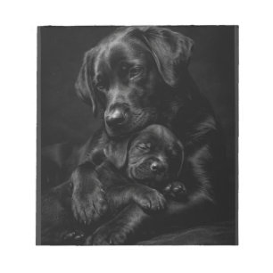 Black Labrador, parent and child, Hug of love Notepad
