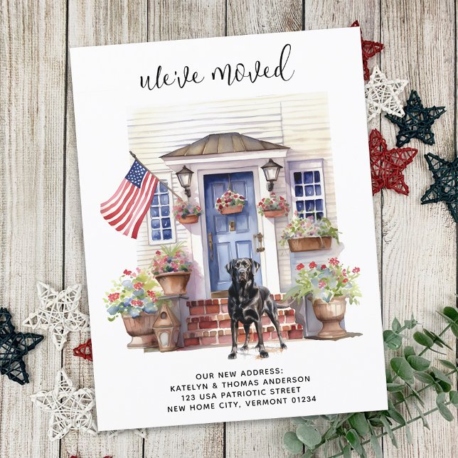 Black Labrador Patriotic Personalised Dog Moving Announcement Postcard (Creator Uploaded)