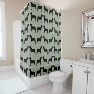 Black Labrador Pattern on a Green Background Shower Curtain
