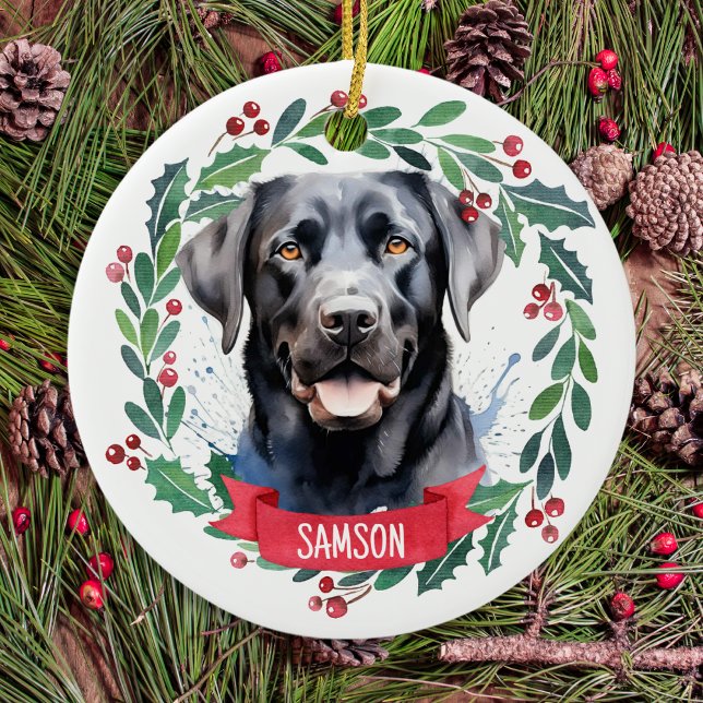 Black Labrador Personalised Cute Christmas Dog Ceramic Ornament (Creator Uploaded)