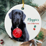 Black Labrador Personalized Cute Dog Christmas Ceramic Ornament<br><div class="desc">Decorate your tree and spoil your favorite labrador, dog or puppy this holiday season with this adorable First Christmas Black Labrador Christmas ornament and matching decor . A wonderful gift to all Labrador Lovers. This black labrador retriever christmas ornament will be a favorite among labrador lovers. Personalize with name &...</div>