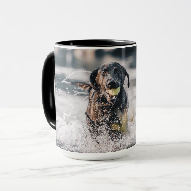 Black Labrador Plays Fetch In Water Mug (Front Left)