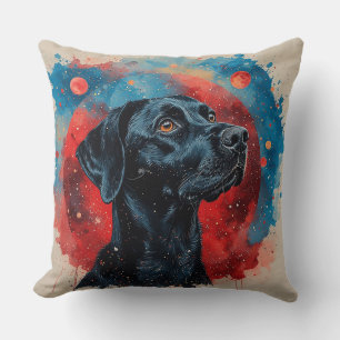 Black Labrador Portrait in a Cosmic Space Cushion