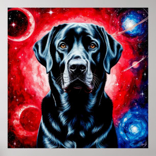 Black Labrador Portrait in a Cosmic Space Poster