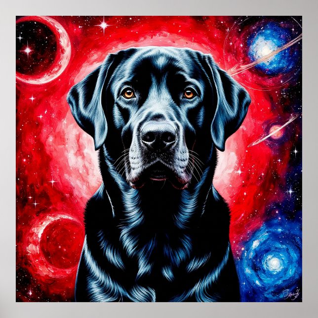 Black Labrador Portrait in a Cosmic Space Poster (Front)