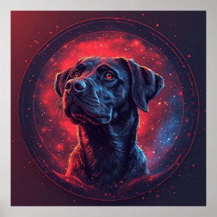 Black Labrador Portrait in a Cosmic Space Poster