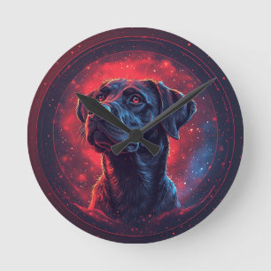 Black Labrador Portrait in a Cosmic Space Round Clock