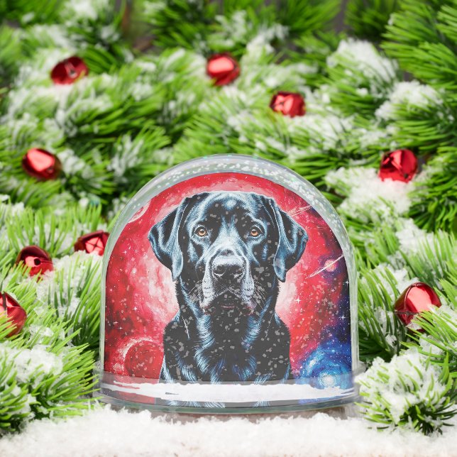 Black Labrador Portrait in a Cosmic Space Snowglobe (Christmas)