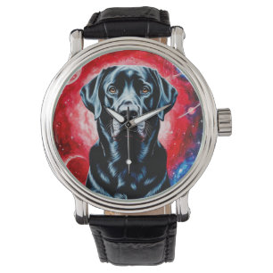 Black Labrador Portrait in a Cosmic Space Watch