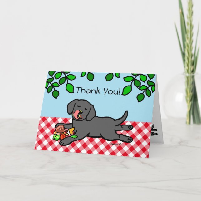 Black Labrador Puppy and Hamburger Thank You Card (Front)