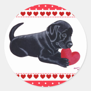 Black Labrador Puppy and Heart Classic Round Sticker