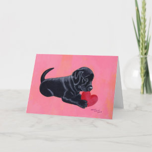 Black Labrador Puppy and Heart Holiday Card
