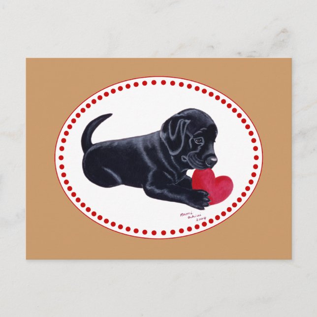 Black Labrador Puppy and Heart Postcard (Front)