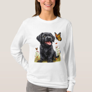 🐾 Black Labrador Puppy Butterfly Cute Dog Art 🐾 T-Shirt