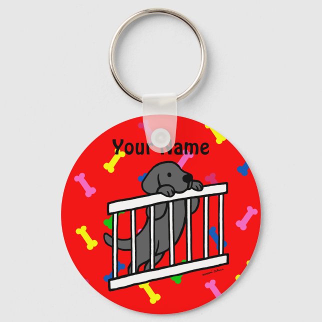 Black Labrador Puppy Cartoon Key Ring (Front)