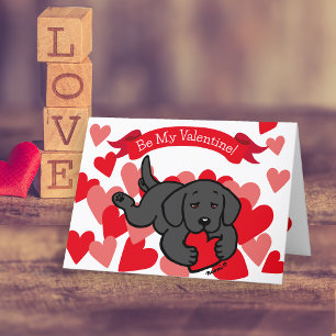 Black Labrador Puppy Chewing Heart Valentine Holiday Card