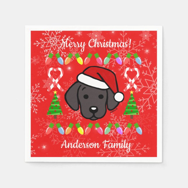 Black Labrador Puppy Christmas Pattern Napkin (Front)