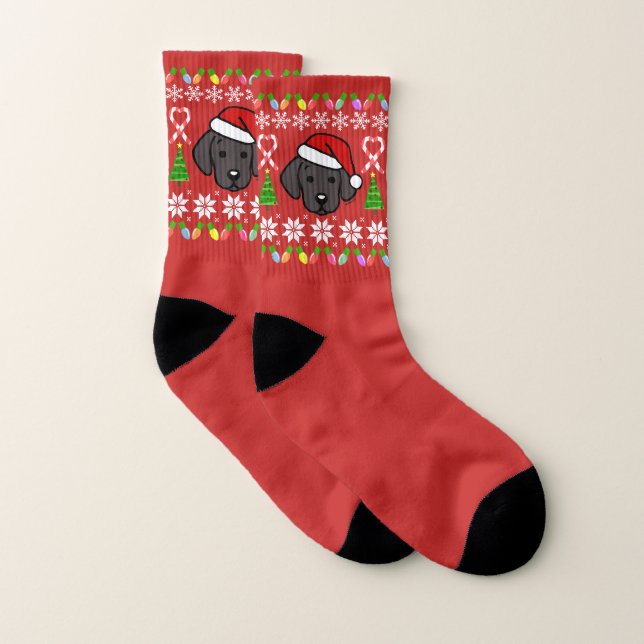 Black Labrador Puppy Christmas Pattern Red Socks (Pair)