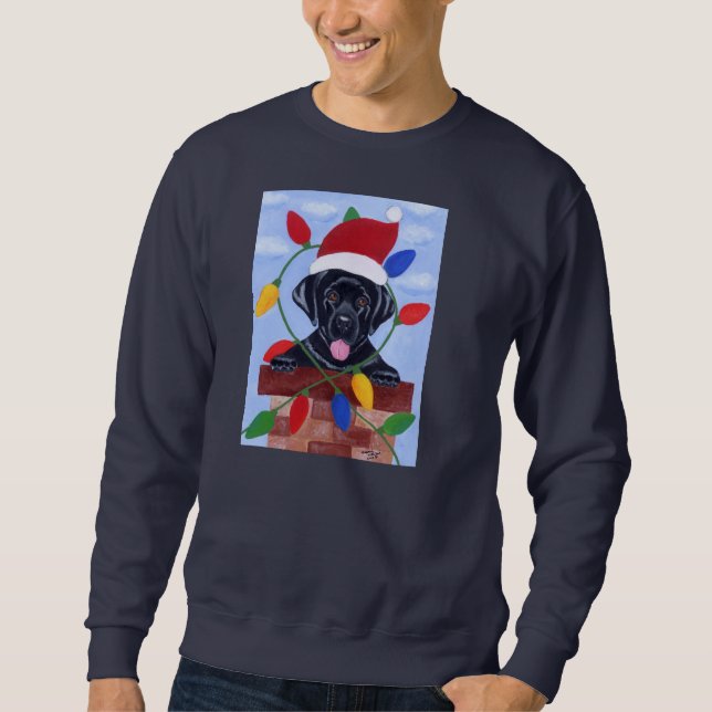 Black Labrador Puppy Christmas Sweatshirt (Front)