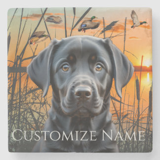 Black Labrador Puppy, Customised Wedding Gift Stone Coaster