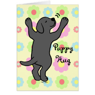 Black Labrador Puppy Hug Cartoon Floral