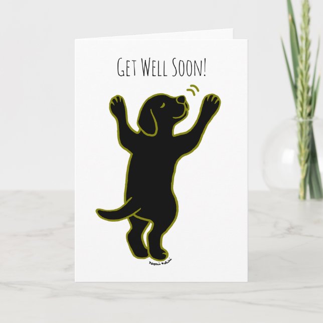 Black Labrador Puppy Hug Get Well Card (Front)