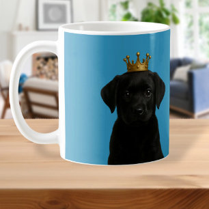 Black Labrador Puppy in Gold Crown Cute Coffee Mug