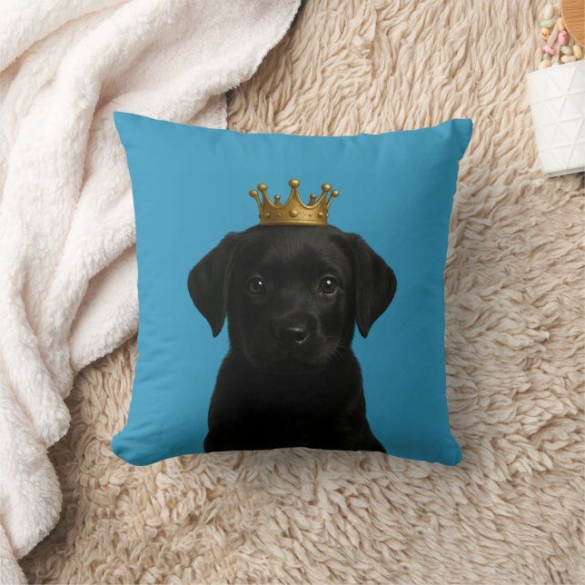 Black Labrador Puppy in Gold Crown Cute Cushion (Blanket)