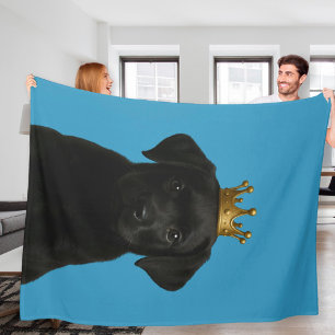 Black Labrador Puppy in Gold Crown Cute Fleece Blanket