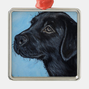 Black Labrador Puppy Painting Metal Ornament