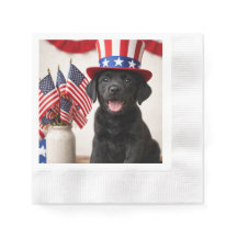 Black Labrador Puppy Patriotic Paper Napkins |