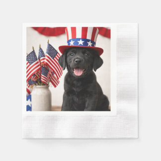 Black Labrador Puppy Patriotic Paper Napkins |