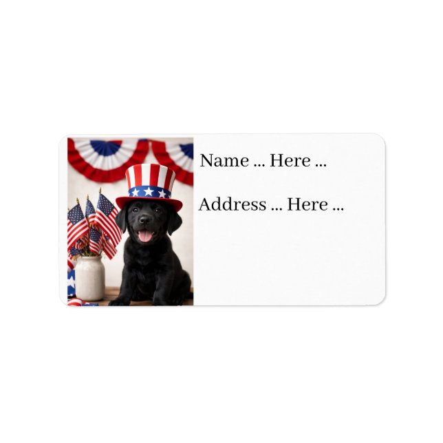 Black Labrador Puppy Patriotic Summer Party Label (Front)