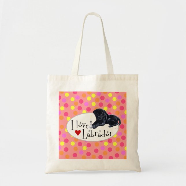 Black Labrador Puppy Polka Dot Tote Bag (Front)