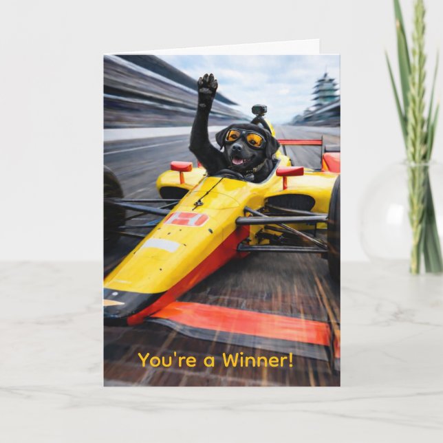 Black Labrador Puppy Racing Indy Car Birthday  Card (Front)