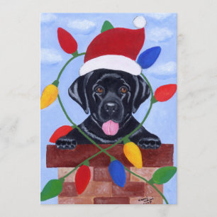 Black Labrador Puppy Santa Christmas Invitation