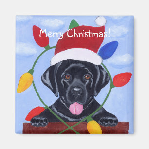 Black Labrador Puppy Santa Magnet